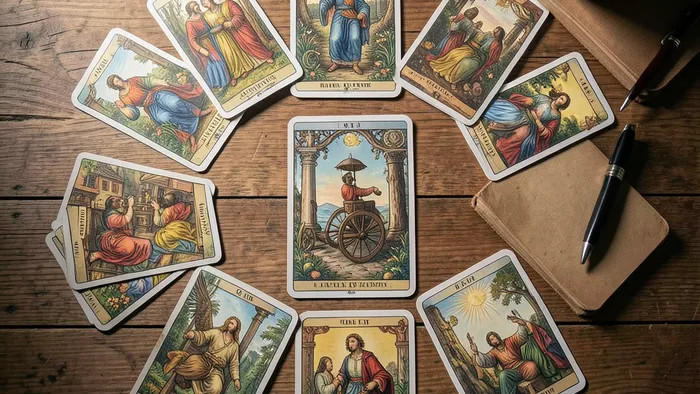 Расклад Таро на все сферы жизни на повышение: схема из восьми карт на столе