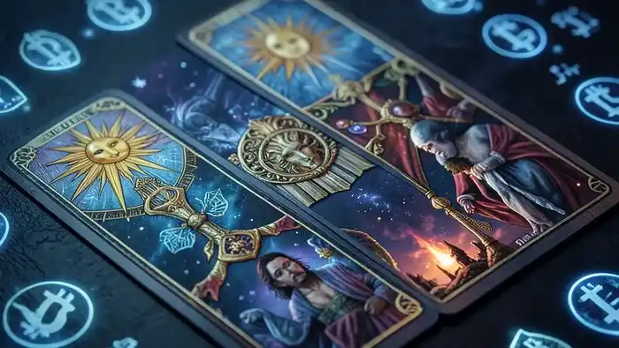 Расклад Таро «он и она» на криптовалюту – карты с символами биткойна и Эфириума