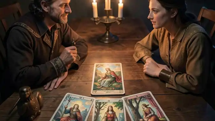 Расклад Таро «он и она» на менторство – визуальная иллюстрация