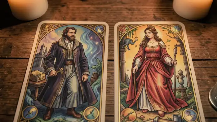Расклад Таро «он и она» на сделку – карта мужчины и женщины рядом с договором