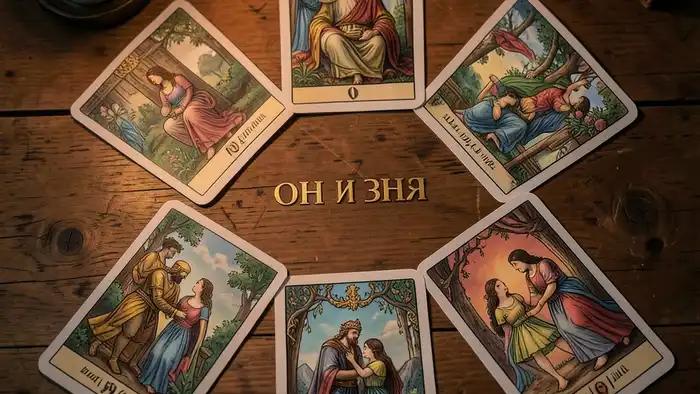 Расклад Таро «он и она» – карта Император и Влюблённые в центре, символизирующие серьёзные намерения