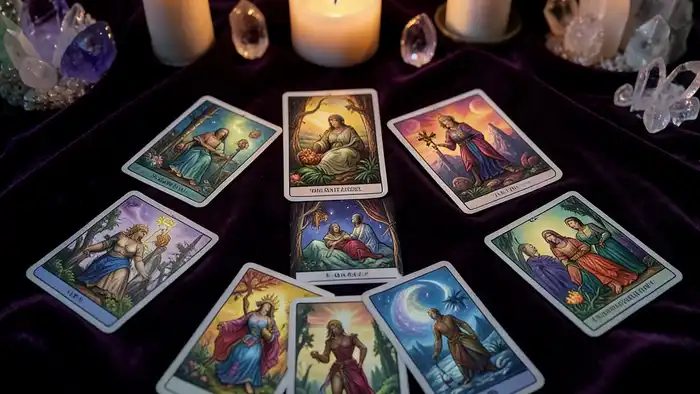 расклад таро пентаграмма на тайну с пятью картами и золотыми линиями