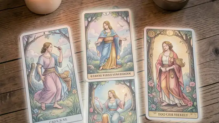 Расклад Таро «перекресток» на головные боли – изображение карт на столе