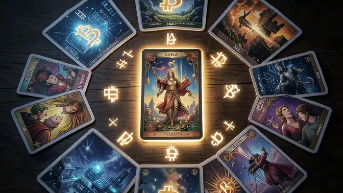 Расклад Таро «перекресток» на криптовалюту с символикой финансов