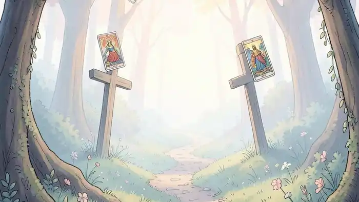 Расклад Таро «перекресток» на отпускание прошлого — изображение перекрёстка с картами