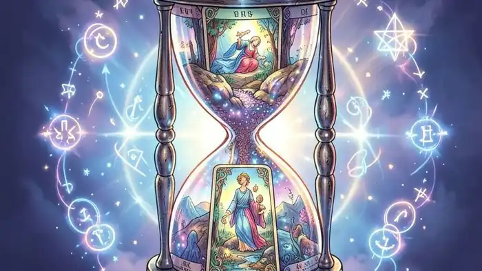 Расклад Таро «песочные часы» на духовный рост – изображение часов из карт Таро