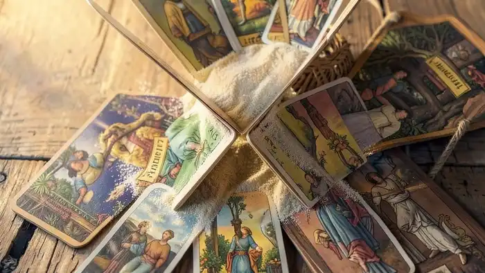 расклад Таро "песочные часы" на зарплату и повышение с семью картами в форме двух треугольников