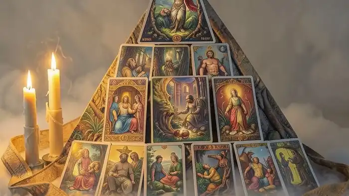 Расклад Таро "пирамида" на доверие в паре: схема из 10 карт в виде треугольника с интерпретацией позиций