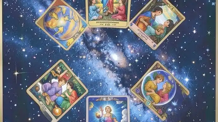 Расклад Таро "планетарный" на энергию пары с семью планетами и картами Таро в круговой схеме