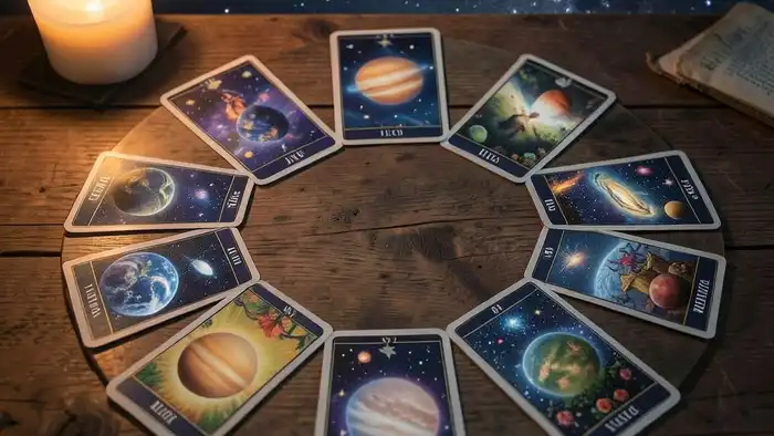 планетарный расклад Таро на конкурентов – визуальная карта с планетами и картами