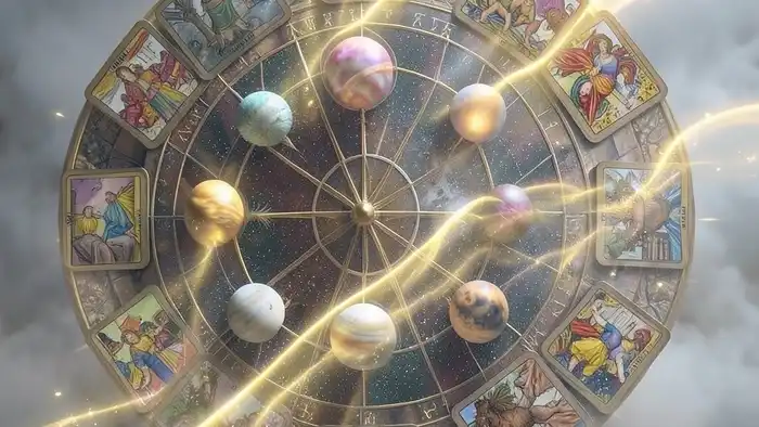 Расклад Таро "планетарный" на один ребенок или два: схема с семью планетами и картами Таро