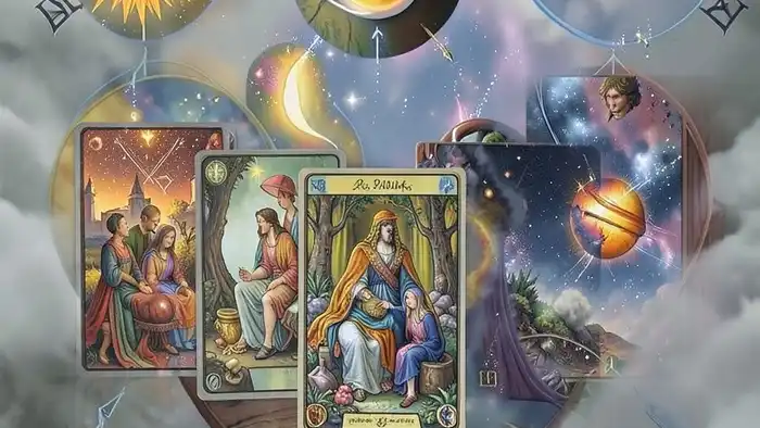 Расклад Таро "планетарный" сбудется ли желание — схема семи карт и планет, иллюстрация для таро-чтения