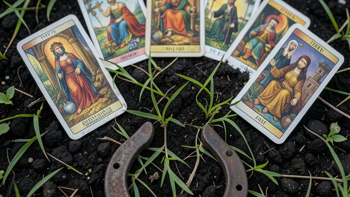 Расклад Таро Подкова на покупку участка — семь карт, выложенных в форме подковы на земле