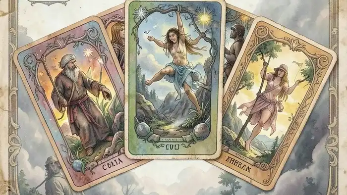 расклад таро портал на ревность схема из семи карт с символами и зеркалом