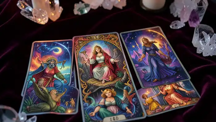 Расклад Таро "послание Вселенной" на долголетие — восемь карт, расположенные в круге, символизирующие связь тела, эмоций и души