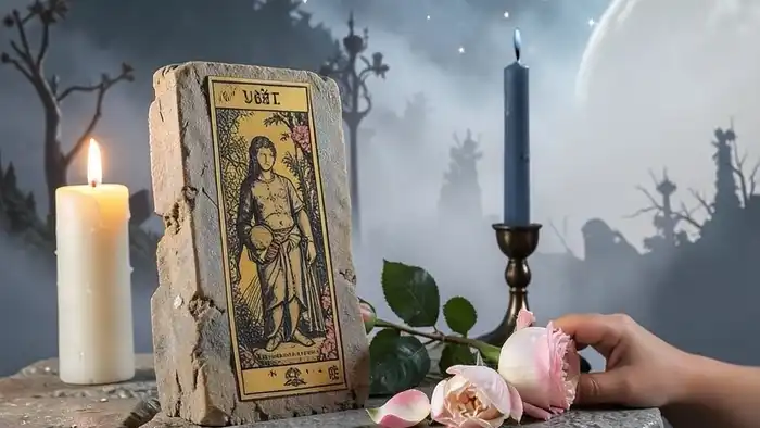 Расклад Таро "послание Вселенной" на пол ребенка: карта Луна, свеча, детская рука, древняя колода