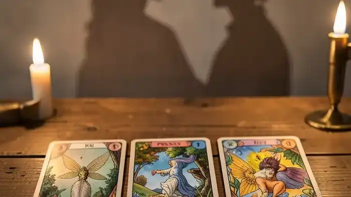 Расклад Таро «прошлое настоящее будущее» на зависимость от партнёра – изображение карт на столе