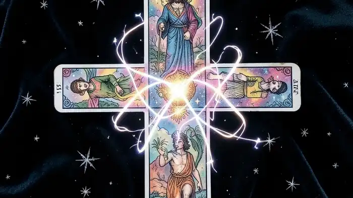расклад Таро простой крест – изображение расклада с энергетическими линиями