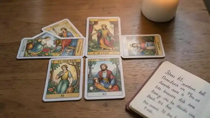 Расклад Таро простой крест на завтра – карта, свеча и записная книжка
