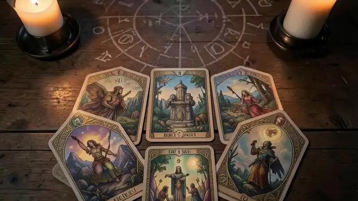 Расклад Таро путь героя на проклятие, карта Таро, мистическая атмосфера