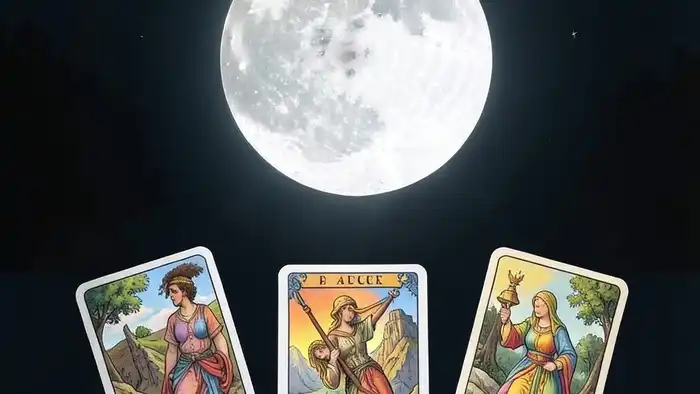 Расклад Таро "развилка" на полнолуние: схема позиций с картами, выложенными в форме развилки под лунным светом