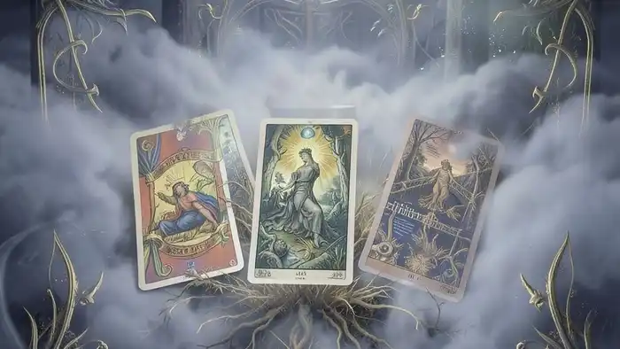 Расклад Таро "развилка" на воссоединение — схема семи позиций с картами, иллюстрирующая энергетические пути восстановления отношений