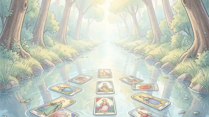 Расклад Таро «река жизни» на отношения со свекровью, изображение реки с картами Таро