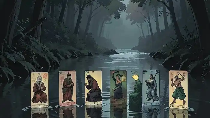 Расклад Таро "река жизни" на запретную любовь — схема из 9 карт, иллюстрирующая течения души