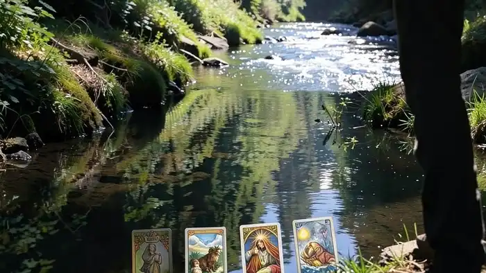 Расклад Таро "река жизни" — девять карт, отражающих путь человека в карьере, течёт в реке, символизируя переход и трансформацию