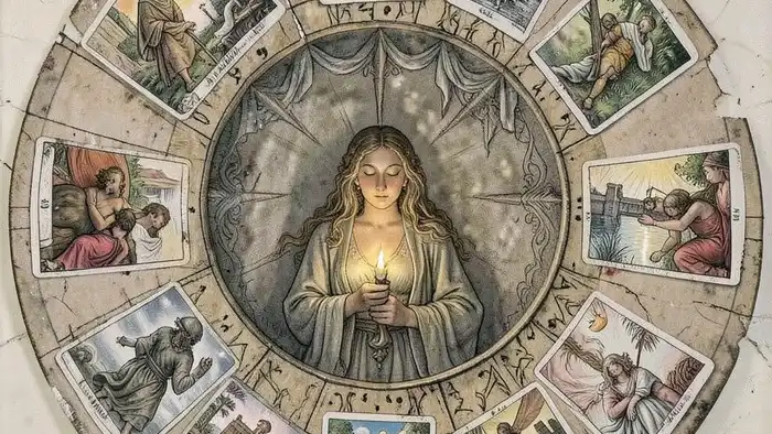 Расклад Таро "роза ветров" на игнор от мужчины — схема позиций с восемью направлениями и центральной картой