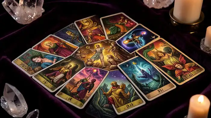 Расклад Таро "роза ветров" на ипотеку — схема из восьми позиций с картами, соответствующими направлениям компаса