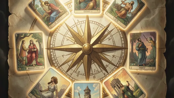 Расклад Таро Роза ветров - схематичное изображение компаса с картами Таро для анализа выбора между семьей и любовником