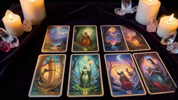 расклад таро рука судьбы на онкологию с семью картами и символами ладони