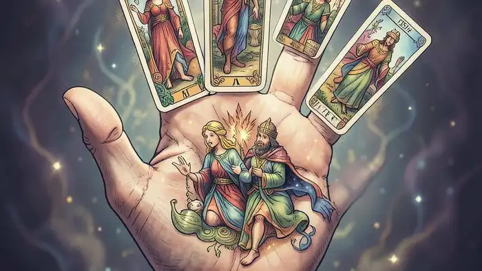 Расклад Таро «рука судьбы» на ревность – визуализация руки с картами