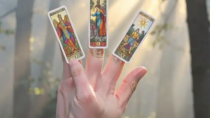 Расклад Таро "рука судьбы" на ситуацию: пять карт как пальцы руки, показывающие прошлое, настоящее, скрытую силу, будущее и итог