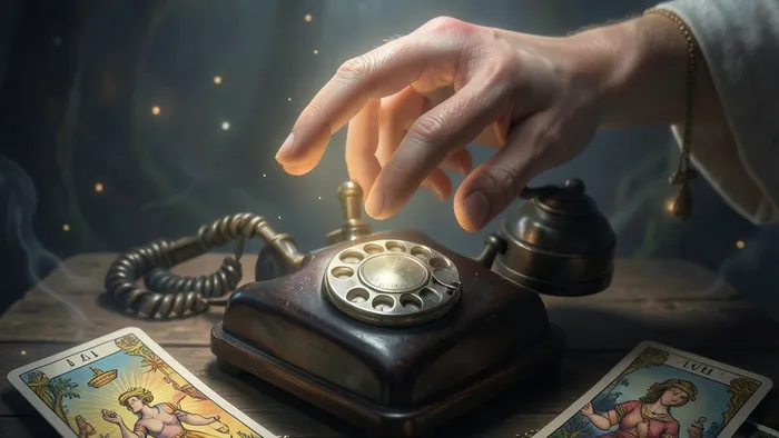 Расклад Таро Рука судьбы - символическое изображение руки и телефона с картами для гадания на звонок