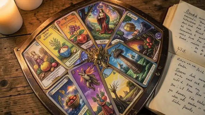 Расклад Таро «щит» на диету – изображение расклада на столе