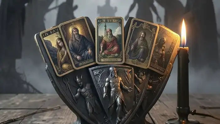 расклад Таро "щит" на предков — схема семь карт в форме щита