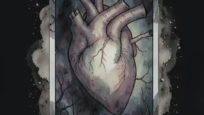 Расклад Таро "сердце" на кризис среднего возраста — схема из семи карт в форме сердца с символами внутренней боли и пробуждения