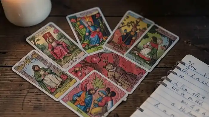 Расклад Таро "сердце" на силу воли — схема из семи карт в форме сердца с подписями позиций