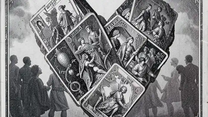 Расклад Таро "сердце" на врагов — схема семи позиций с картами, изображающая энергетическую структуру конфликта