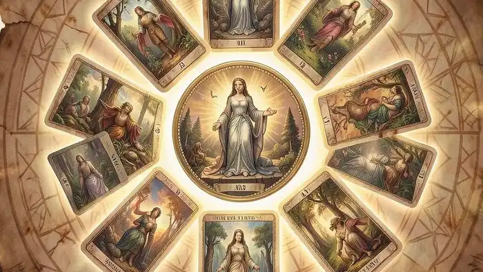 Расклад Таро "спираль" на разделение имущества: схема из 12 позиций с обозначениями