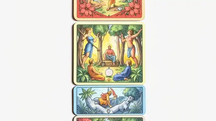 Расклад Таро "стрела" на чакры — схема семи позиций с цветами и символами чакр