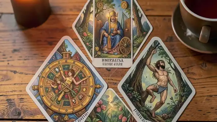 Расклад Таро "треугольник" на открытие бизнеса с тремя картами: Император, Колесо Фортуны, Повешенный