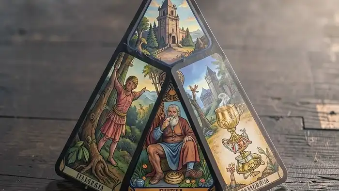 Расклад Таро "треугольник" на страхи: схема карт с интерпретацией вершины, левого и правого углов