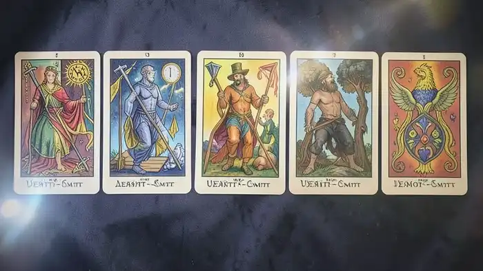 Расклад Таро "цепочка" на накопления: схема из семи карт, показывающая блокировки и потенциал финансовой стабильности