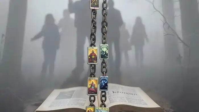 Расклад Таро "цепочка" на семейный кризис — схема звеньев с картами Таро и тенями семьи