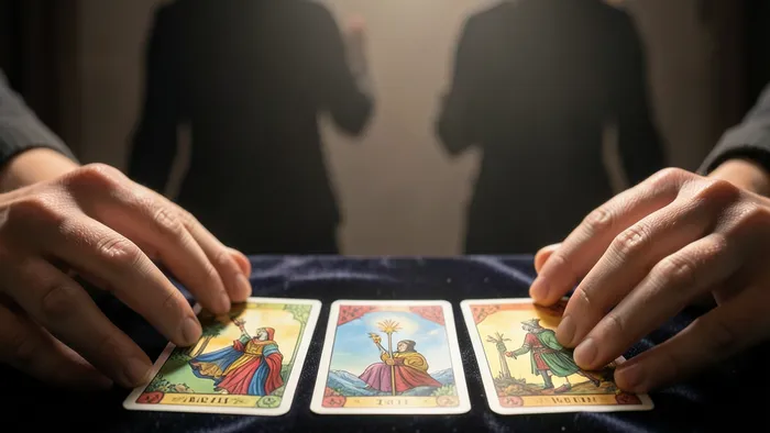 Расклад Таро Цепочка на соперницу — шесть карт, выложенных в линию на бархатной ткани