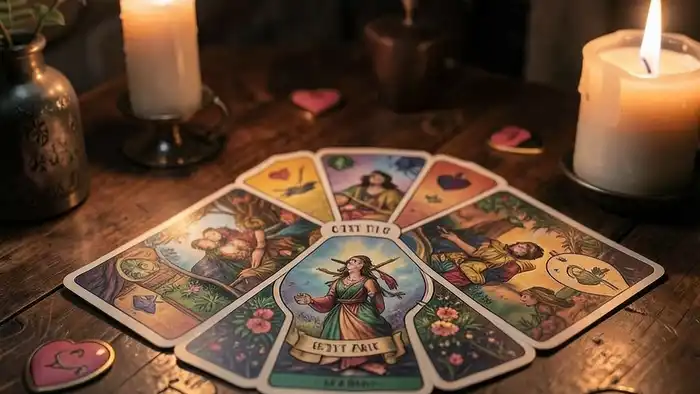 Расклад Таро «цыганский» на любовь – изображение колоды и свечи