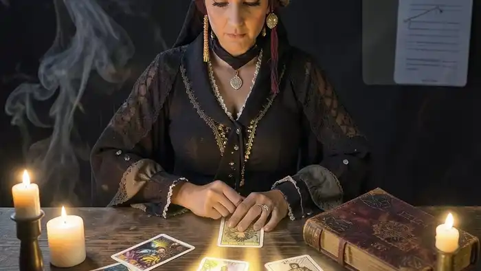 Расклад Таро «цыганский» на портфолио — девять карт, распределённых в круге, показывающие скрытые аспекты профессиональной идентичности